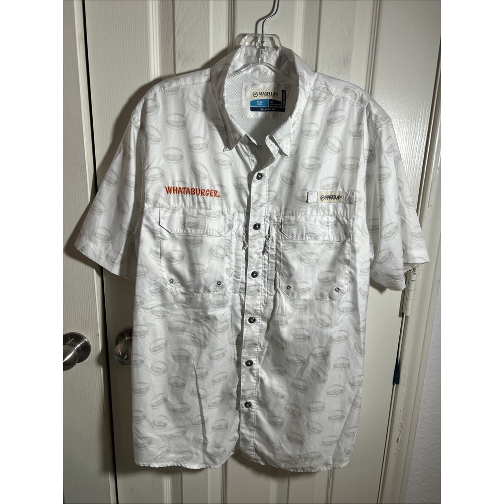 Magellan Outdoor Whataburger Fishing Shirt Button Down Short Sleeve Mens M